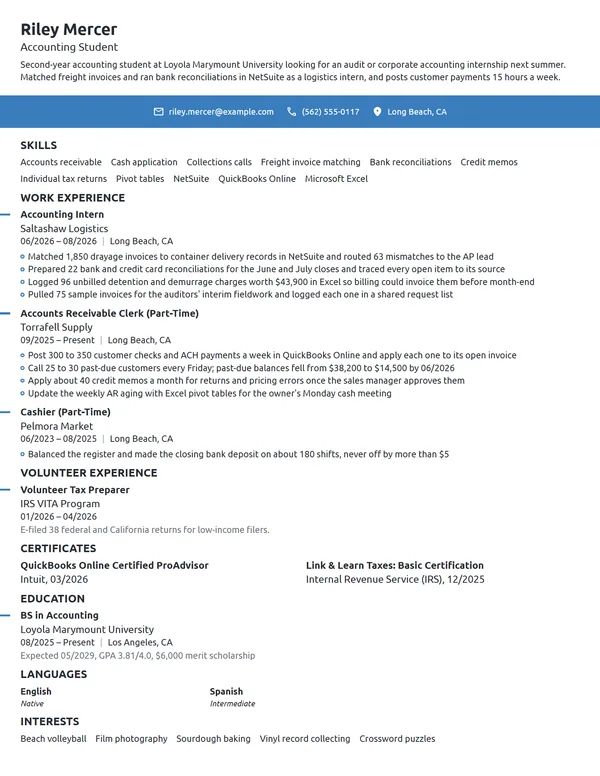 Accounting Intern resume example