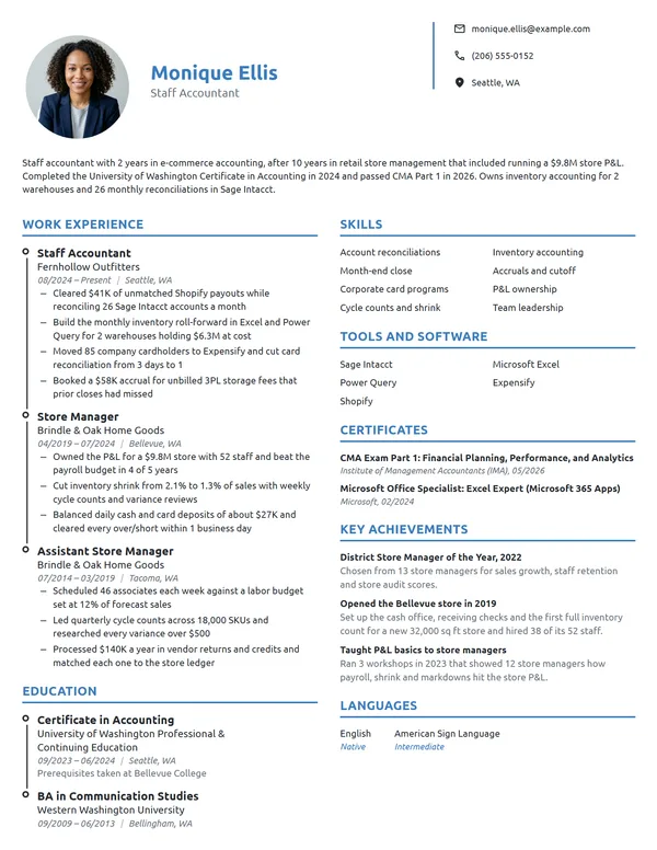 Career Change Accountant resume example