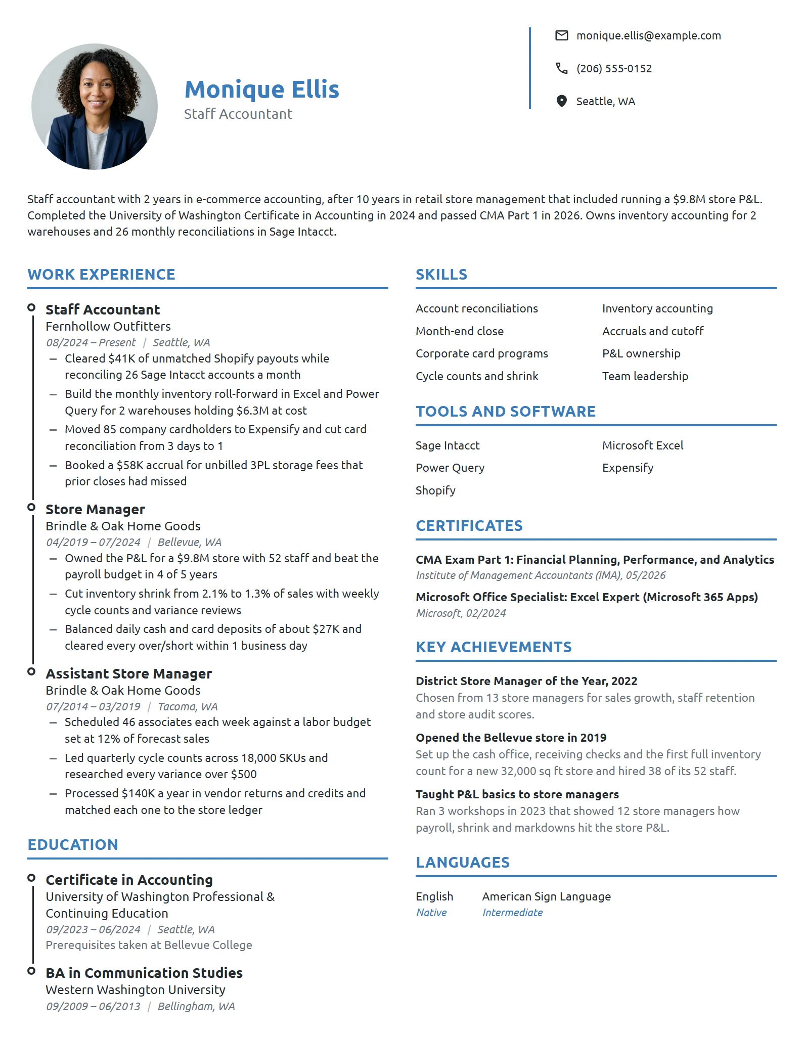 Career Change Accountant resume example