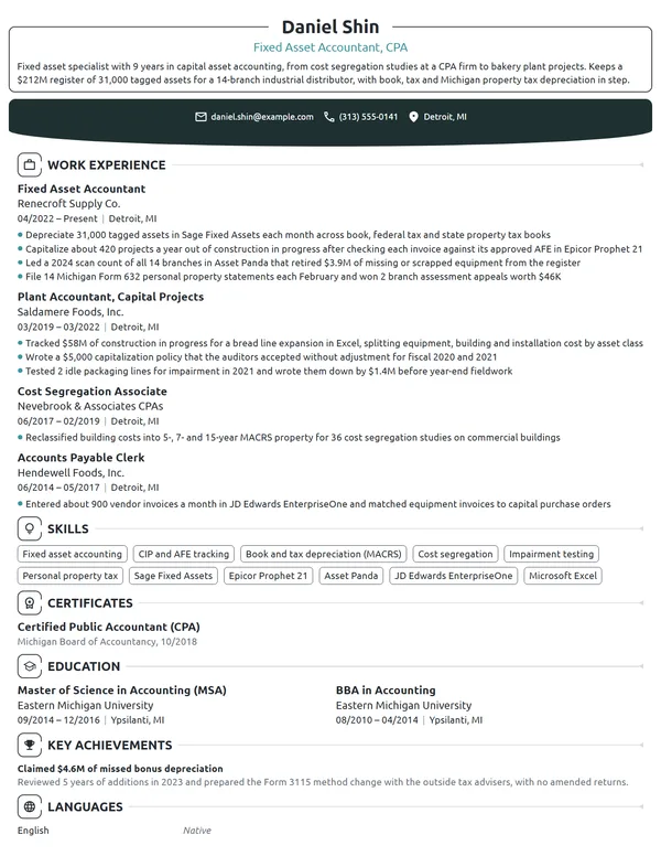 Fixed Asset Accountant resume example