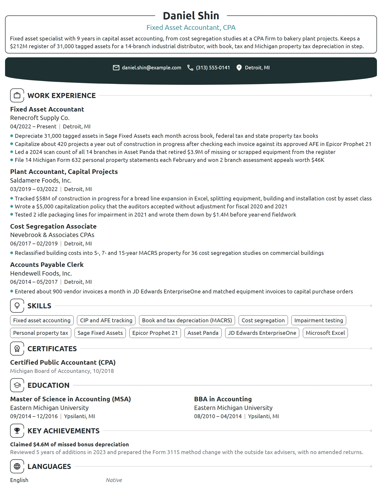 Fixed Asset Accountant resume example