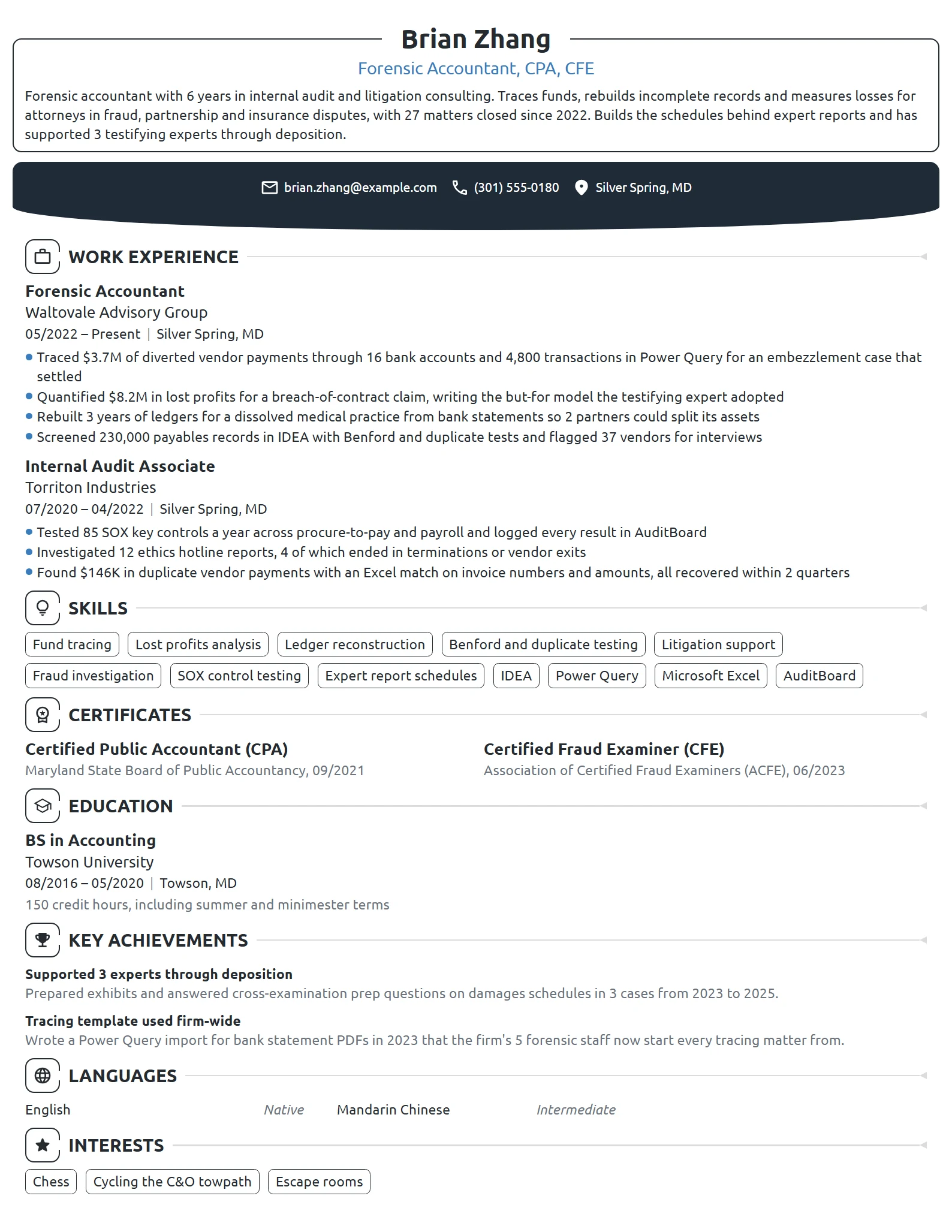 Forensic Accountant resume example