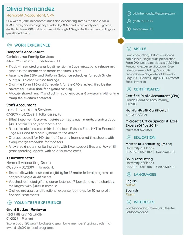 Nonprofit Accountant resume example