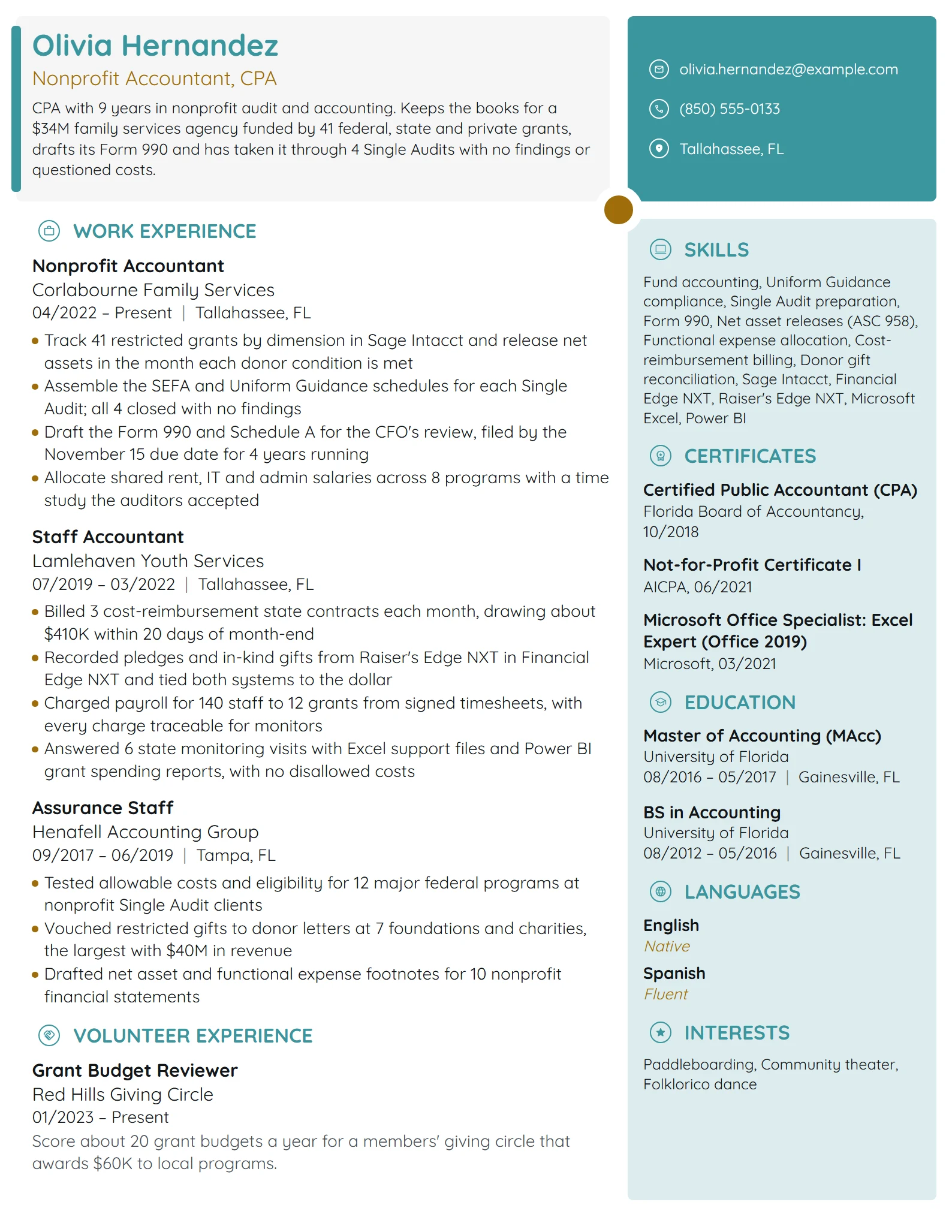 Nonprofit Accountant resume example