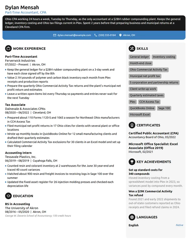 Part-Time Accountant resume example