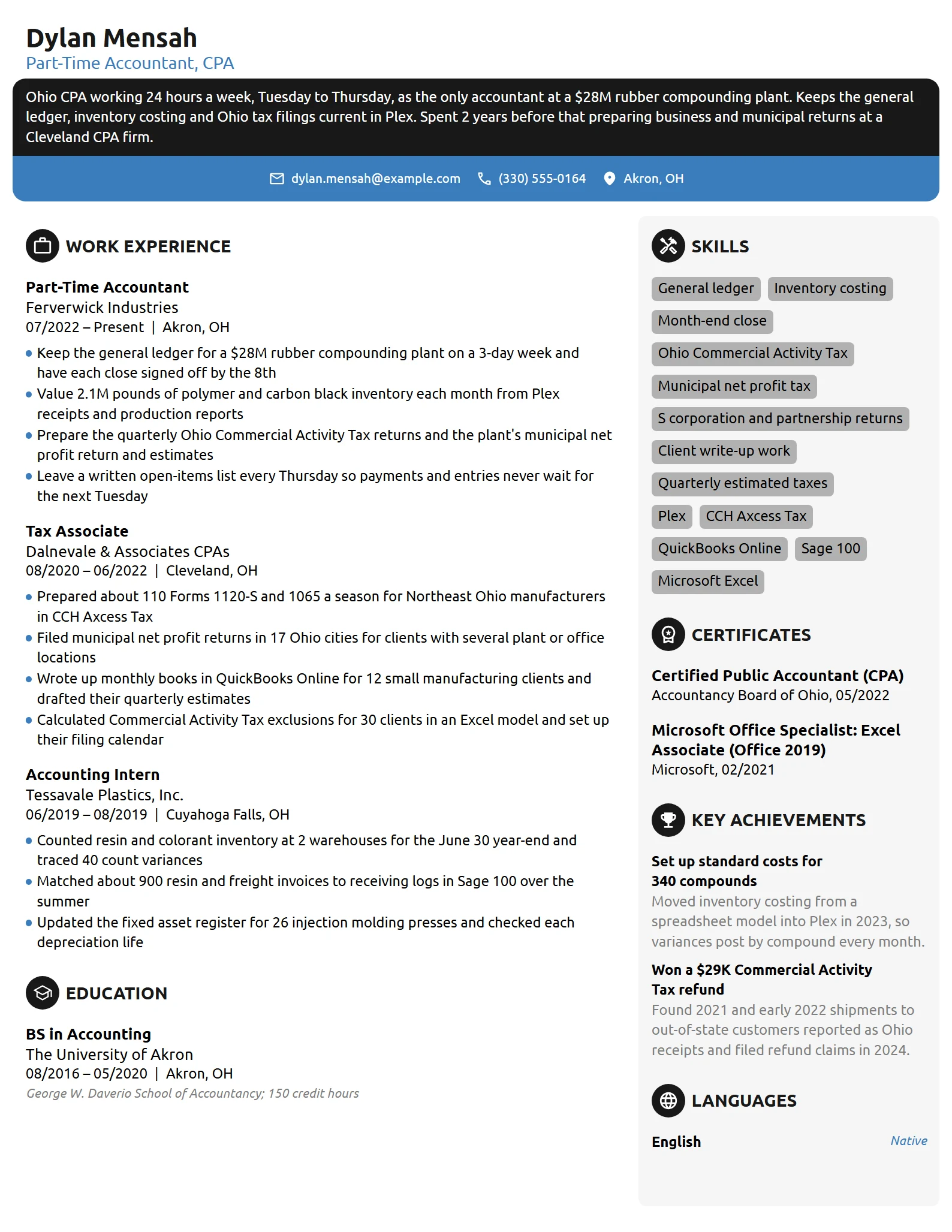 Part-Time Accountant resume example