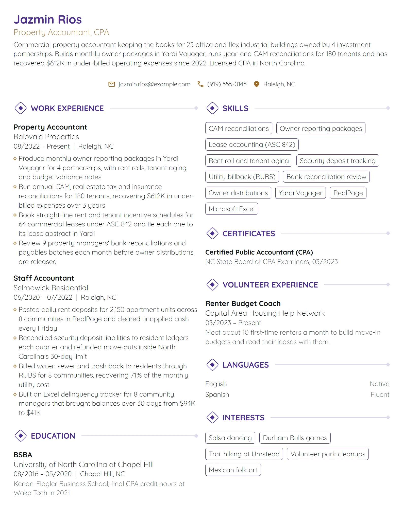 Property Accountant resume example