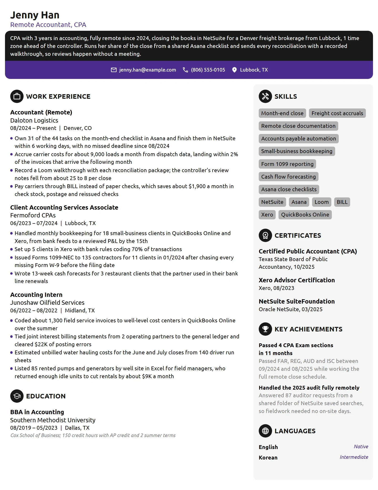 Remote Accountant resume example