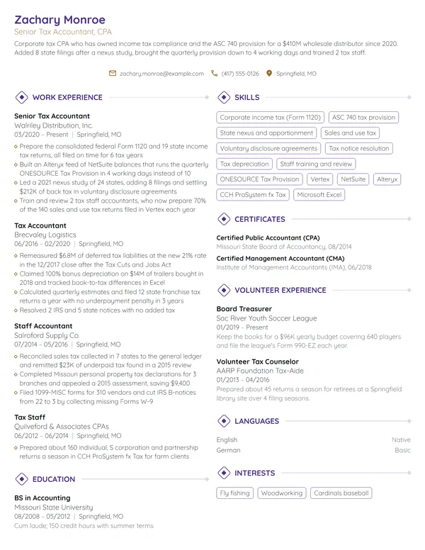 Senior Tax Accountant resume example