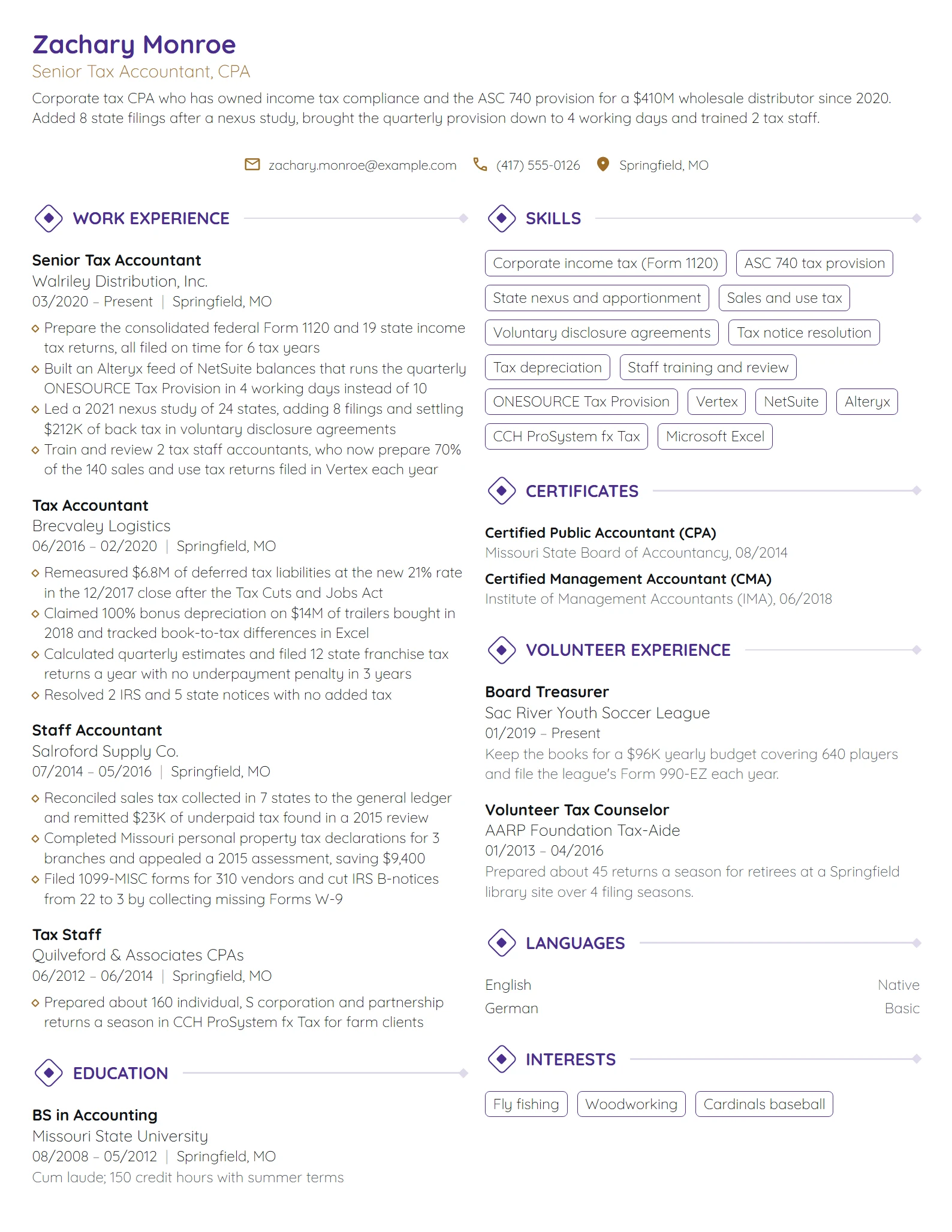 Senior Tax Accountant resume example