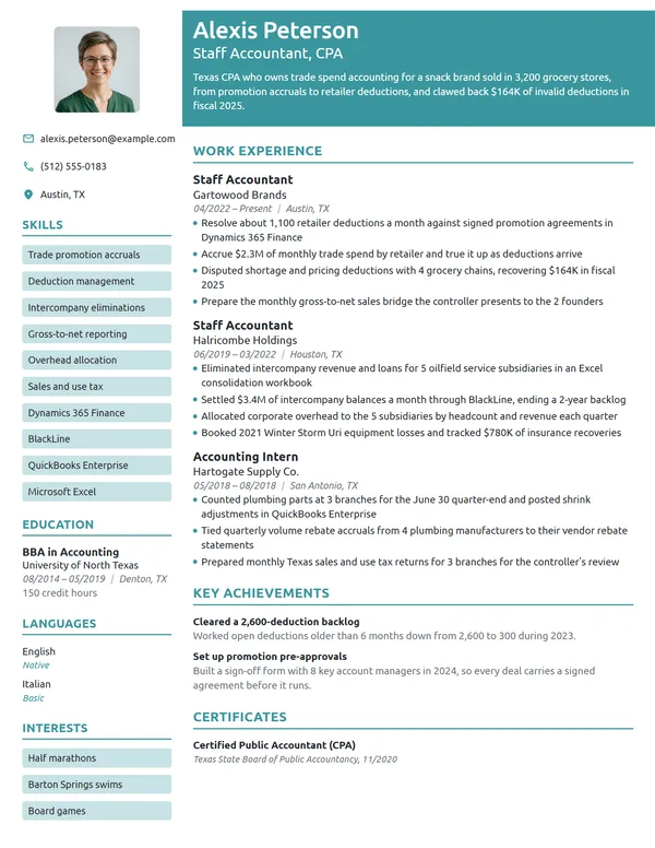 Staff Accountant resume example