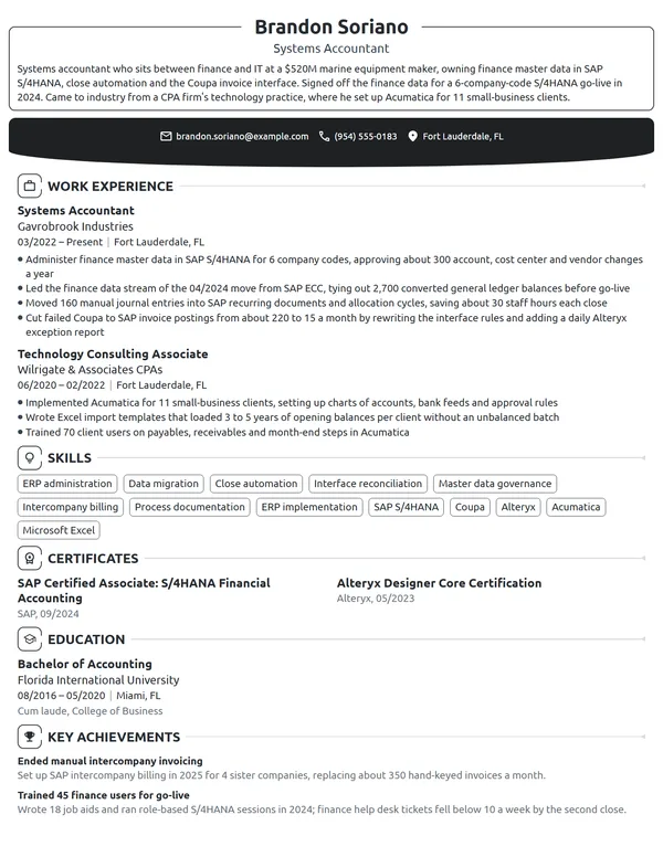 Systems Accountant resume example