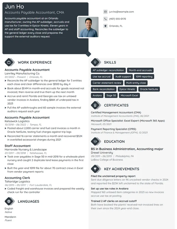Accounts Payable Accountant resume example