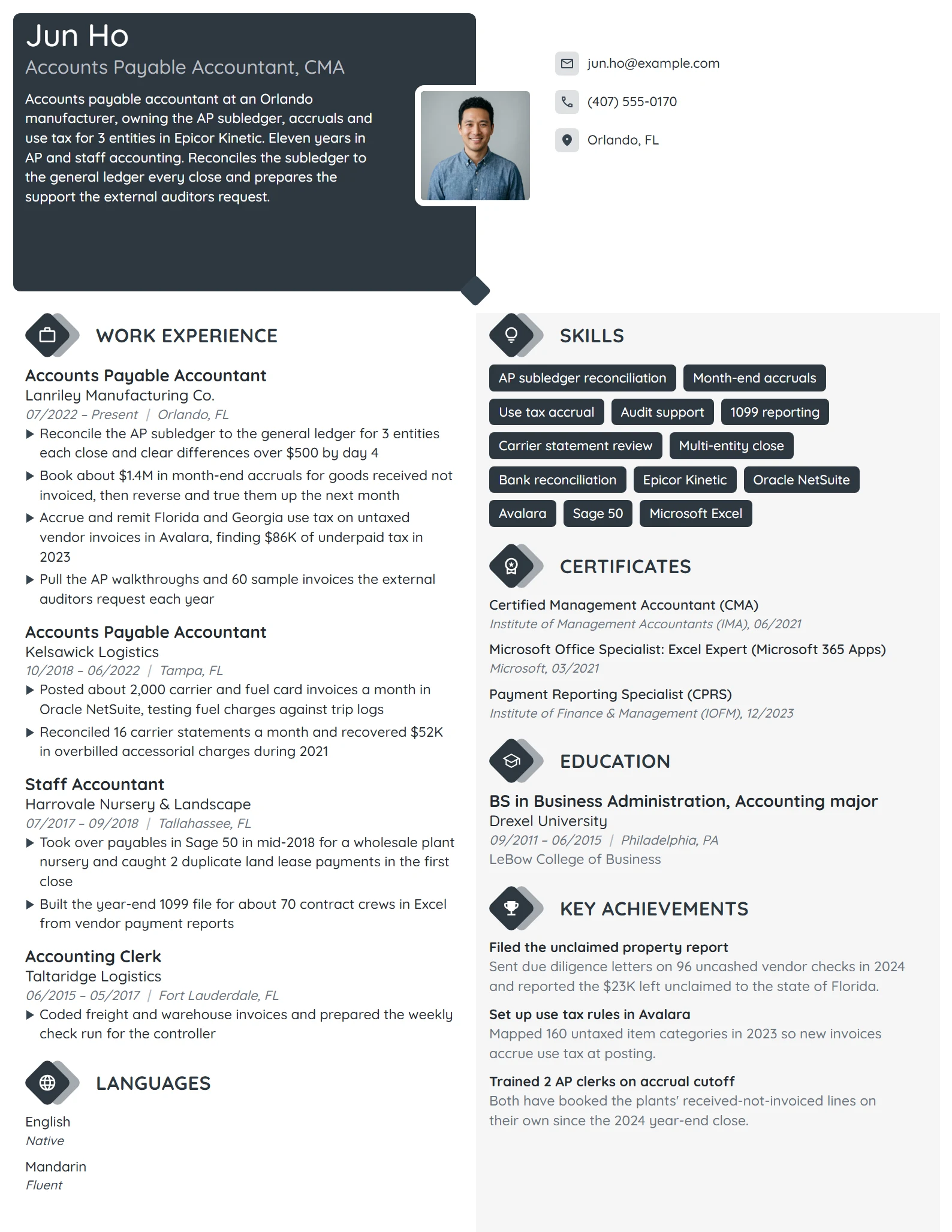 Accounts Payable Accountant resume example