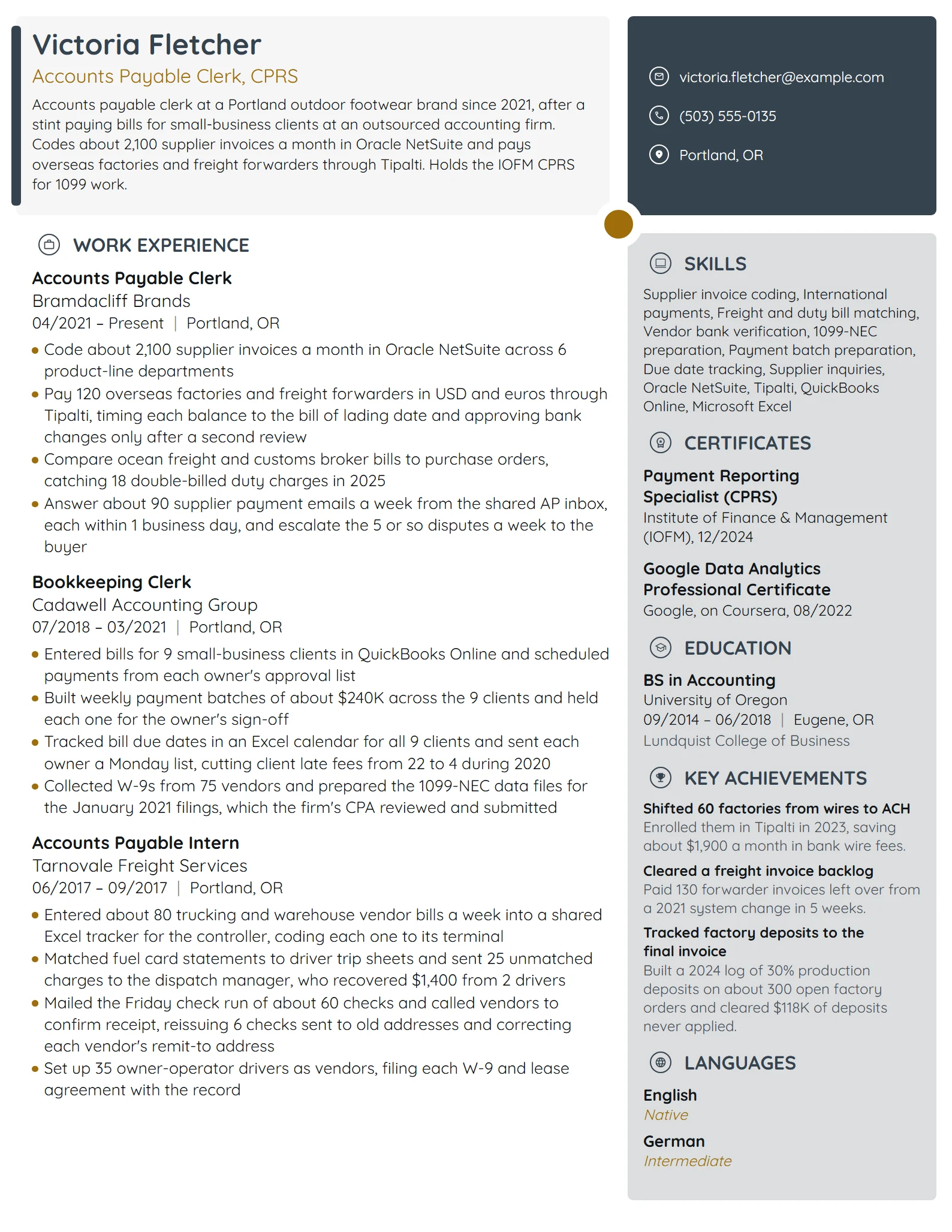 Accounts Payable Clerk resume example