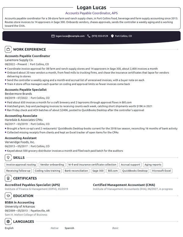Accounts Payable Coordinator resume example