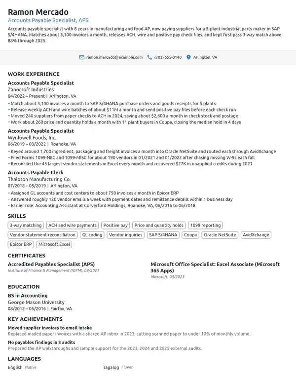 Accounts Payable resume example