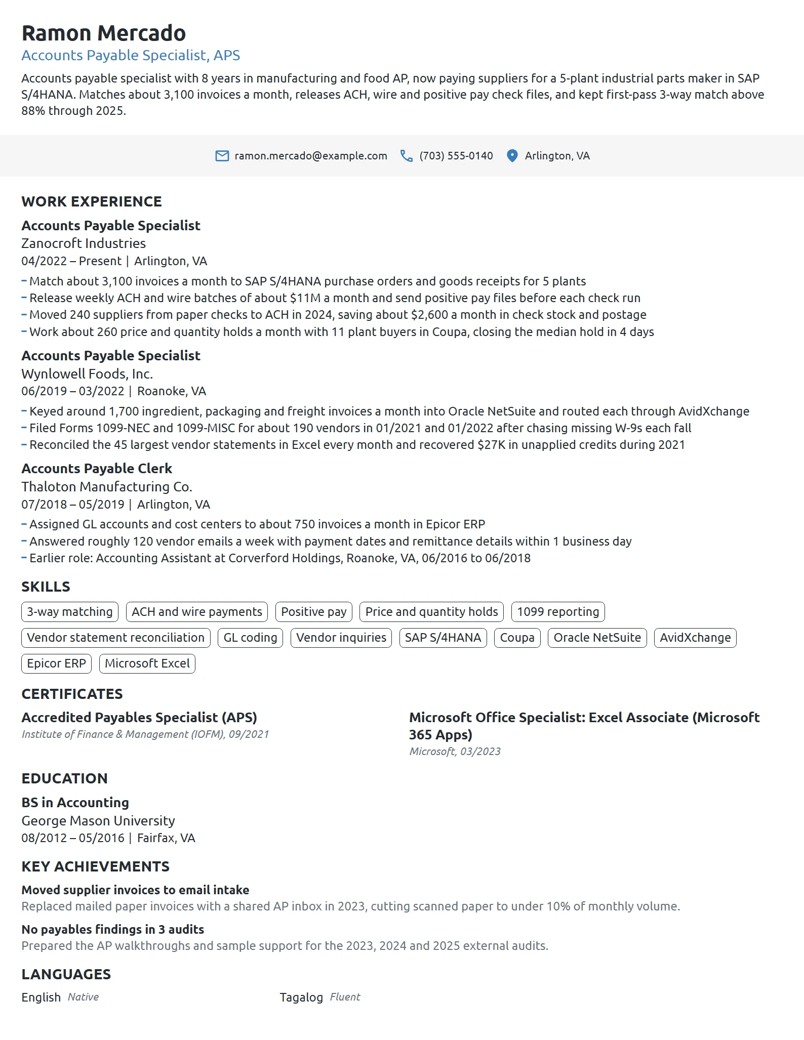 Accounts Payable resume example