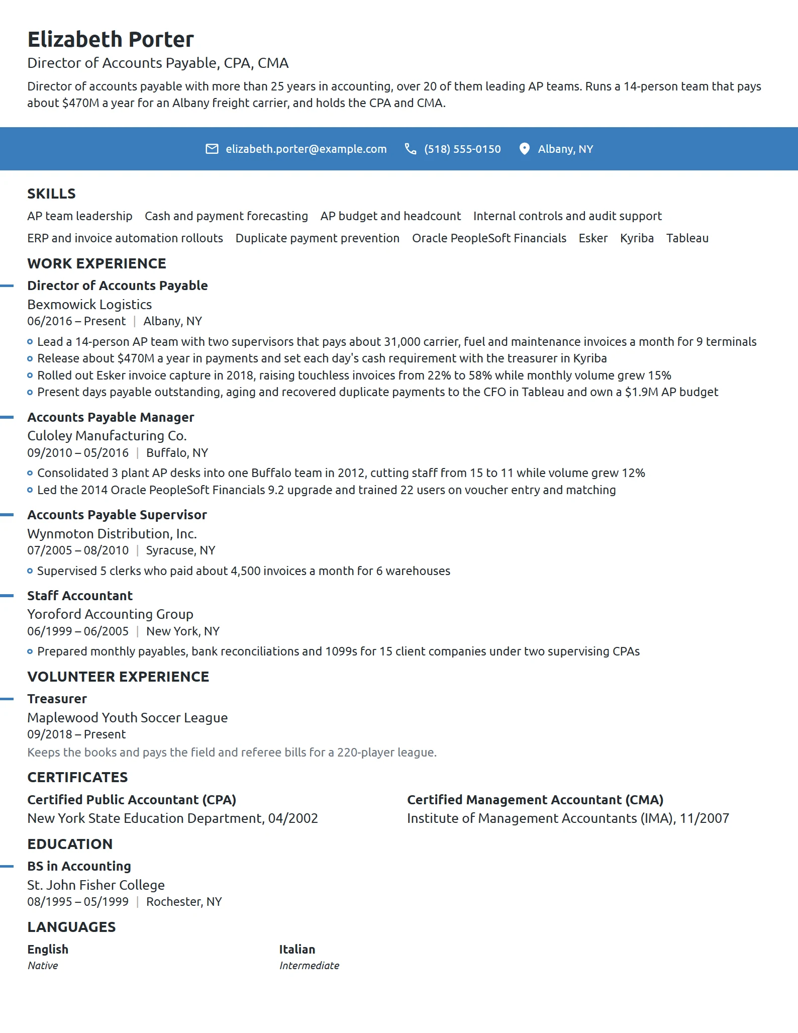 Director of Accounts Payable resume example