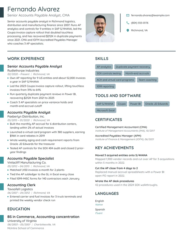 Senior Accounts Payable Analyst resume example