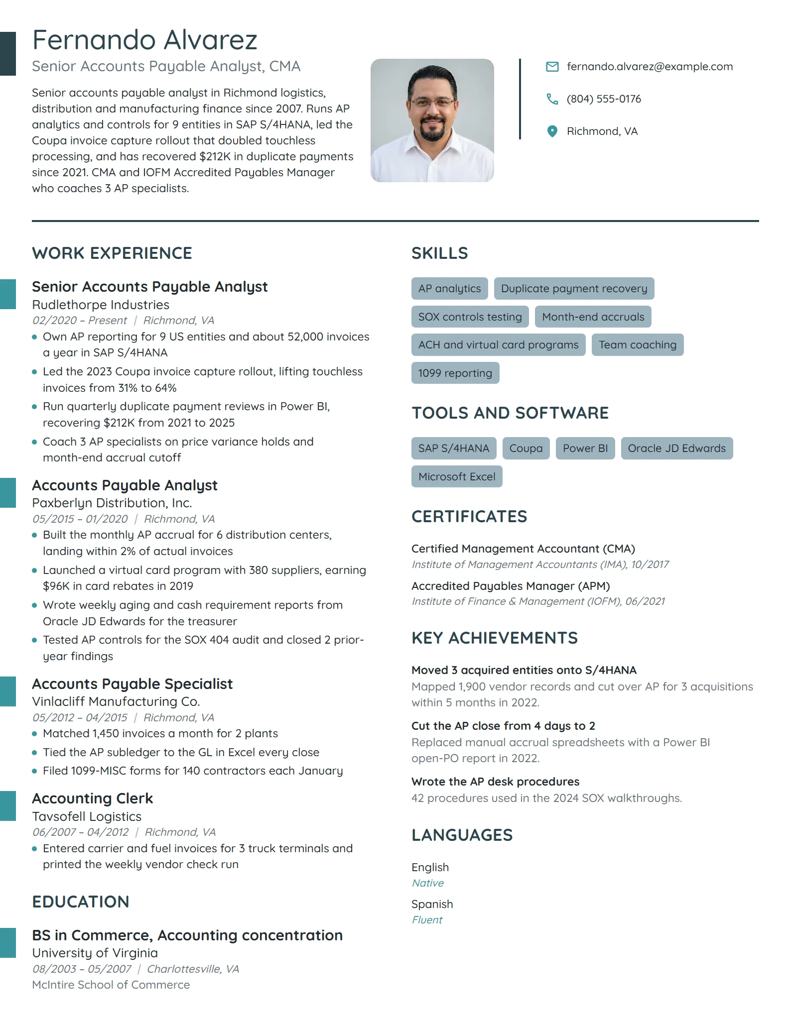 Senior Accounts Payable Analyst resume example