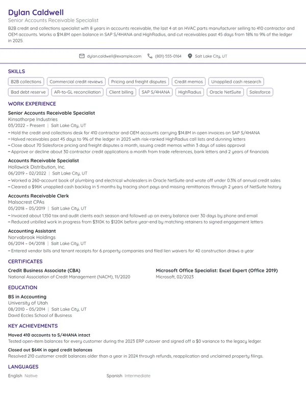 Accounts Receivable resume example
