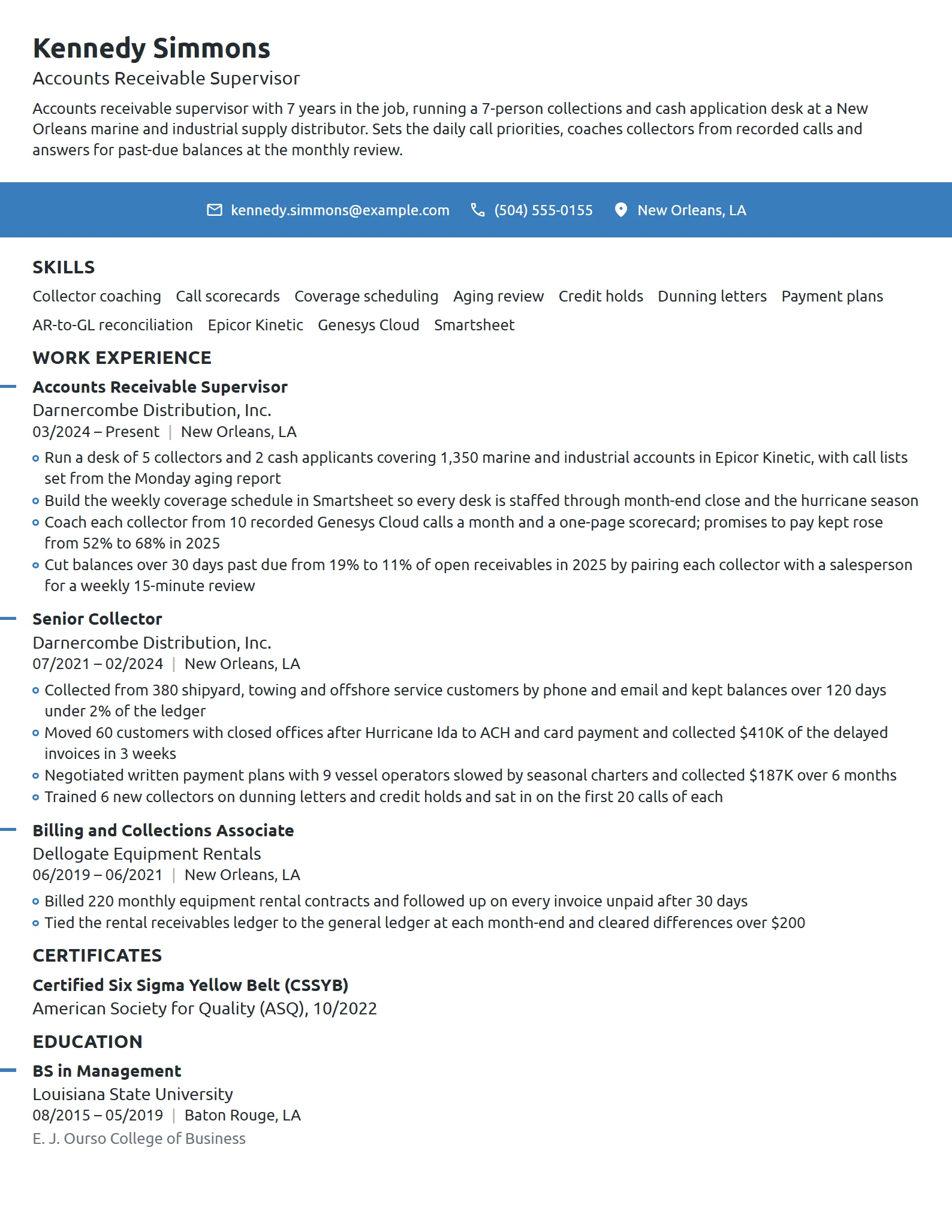 Accounts Receivable Supervisor resume example