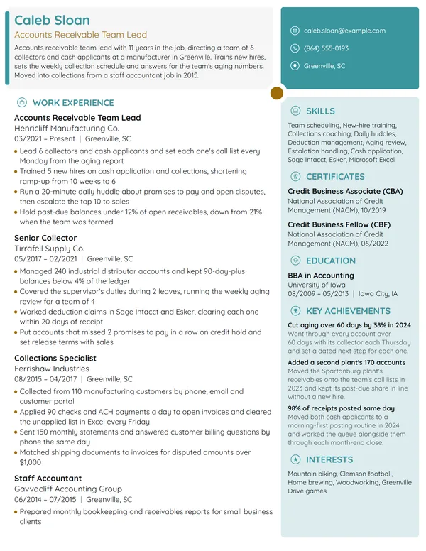 Accounts Receivable Team Lead resume example