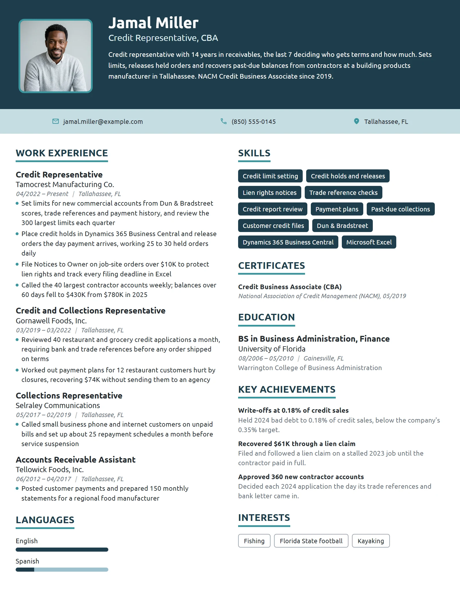 Credit Representative resume example