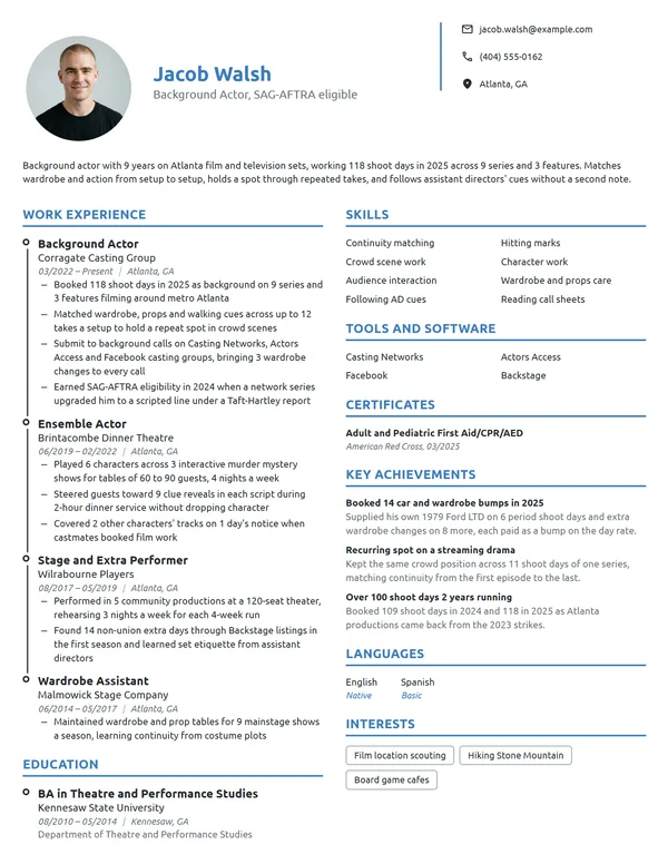 Background Actor resume example