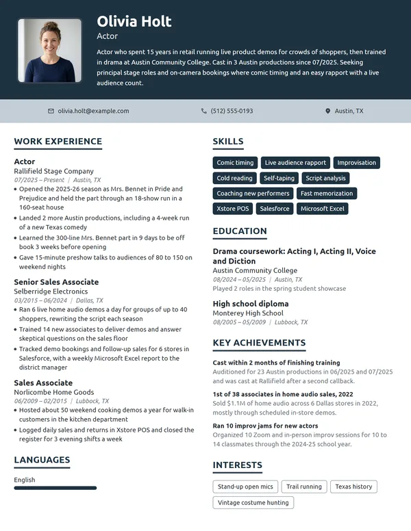 Career Change Actor resume example