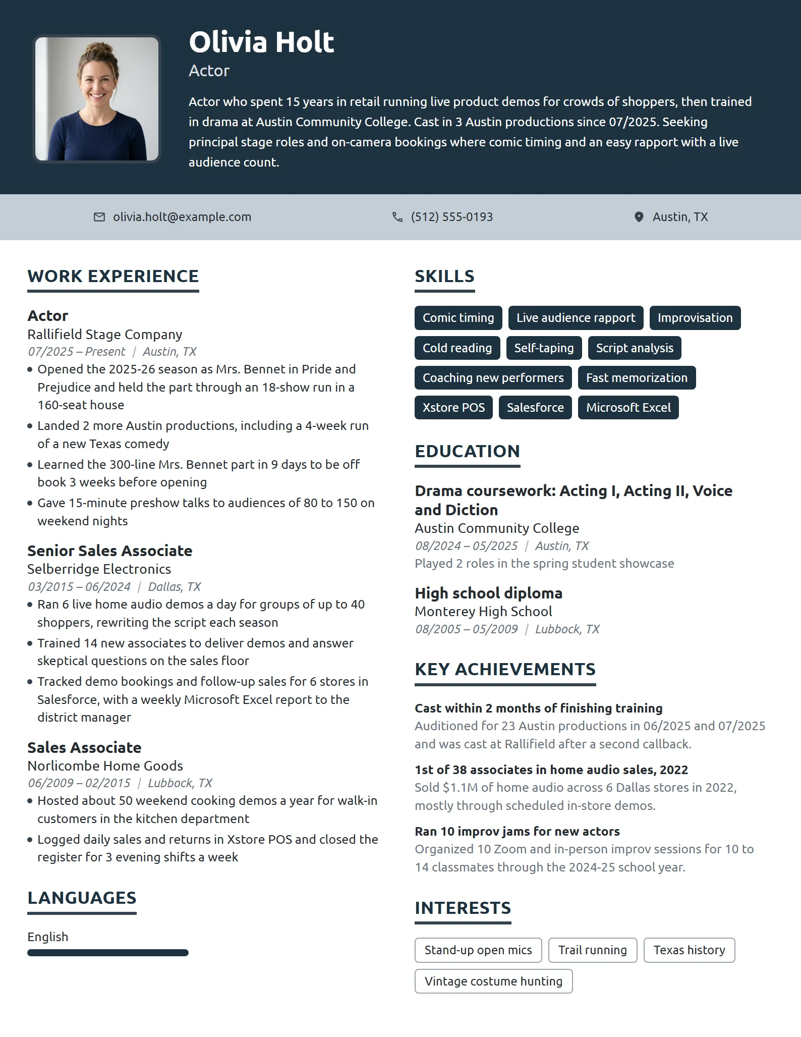 Career Change Actor resume example