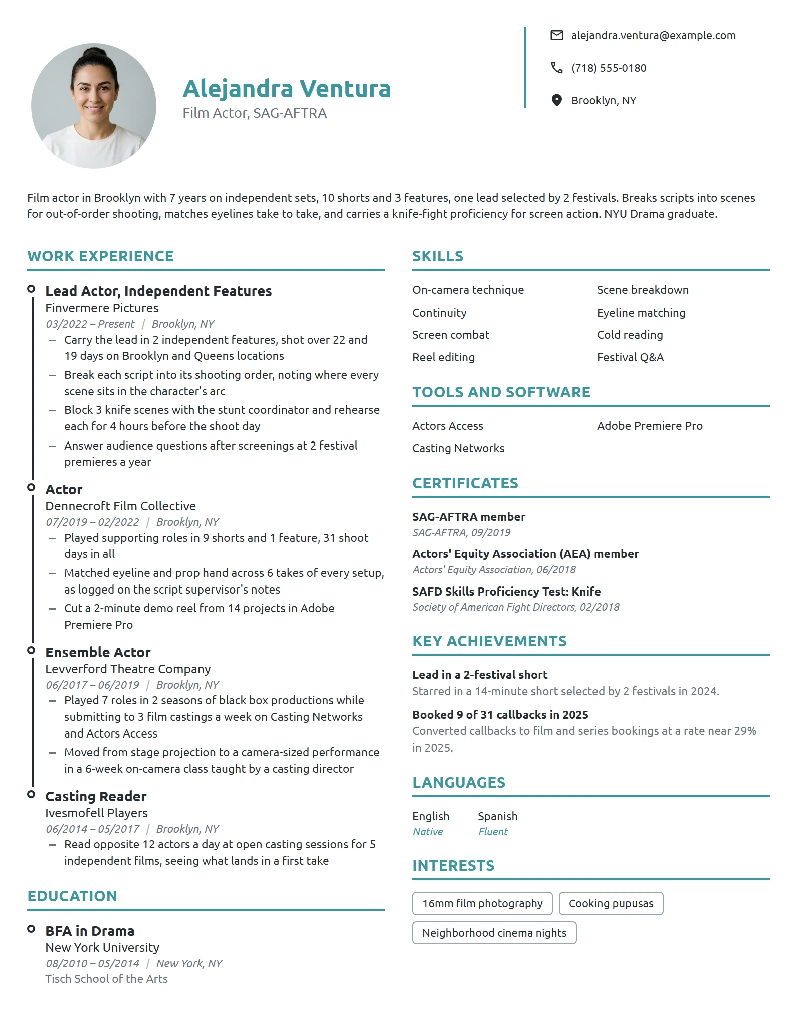 Film Actor resume example