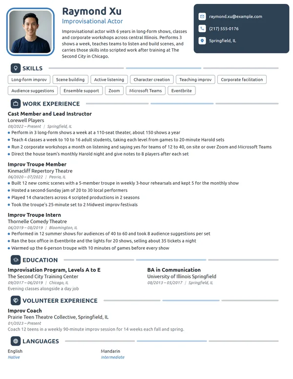 Improvisational Actor resume example