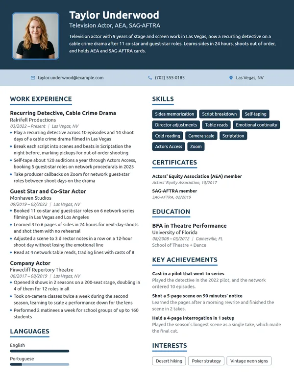 Television Actor resume example