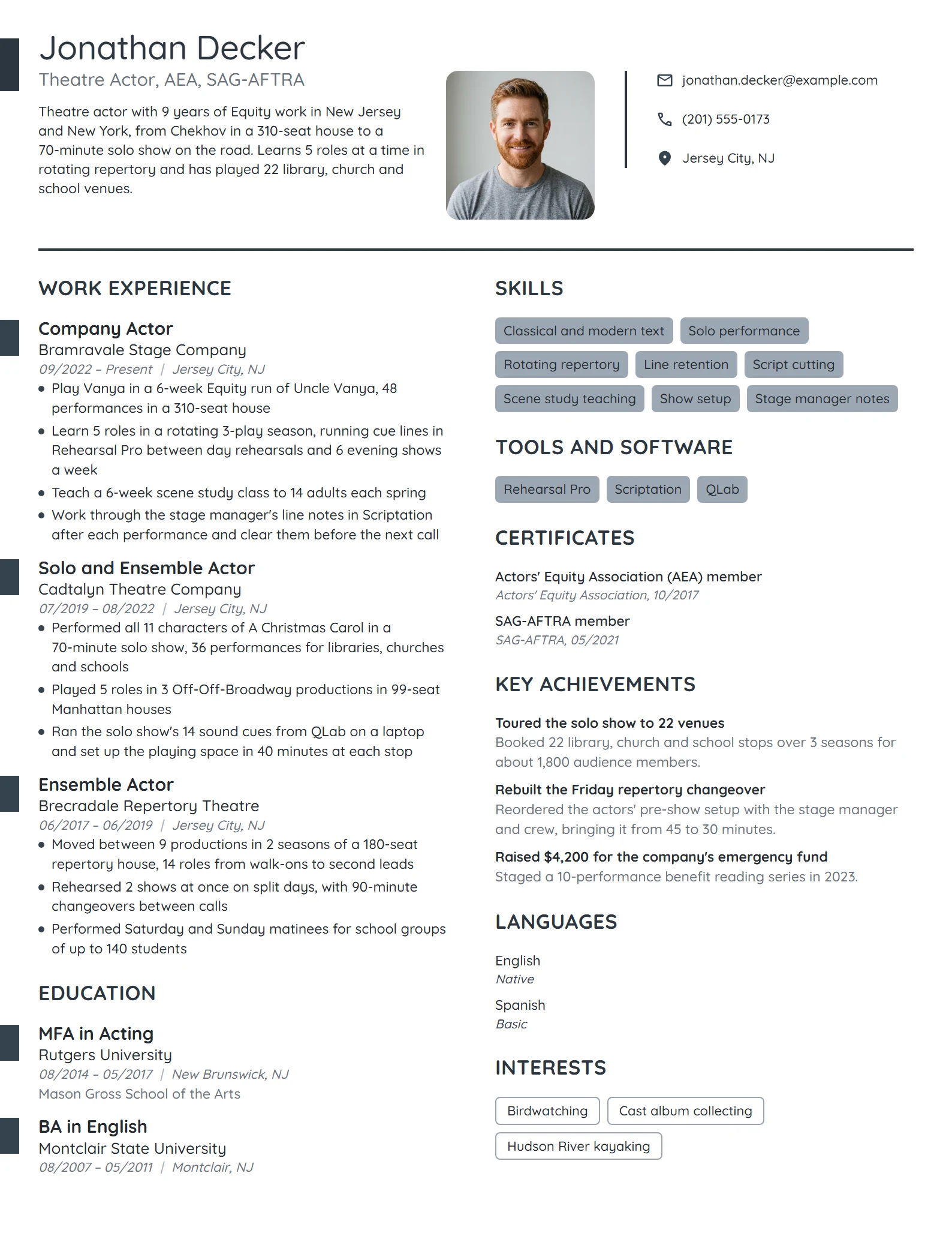 Theatre Actor resume example