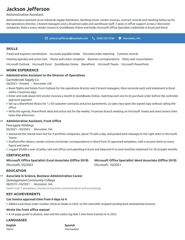Administrative Assistant resume example