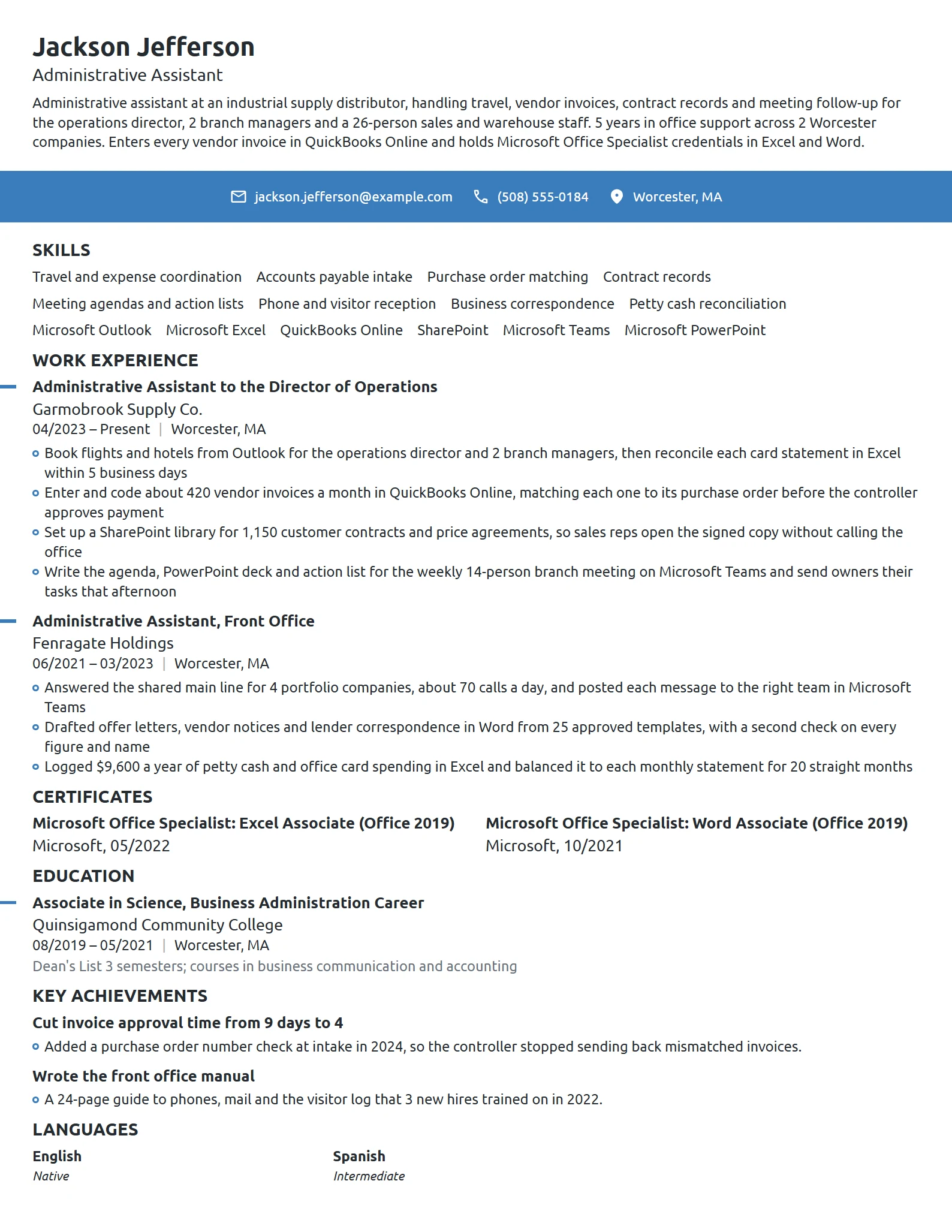 Administrative Assistant resume example