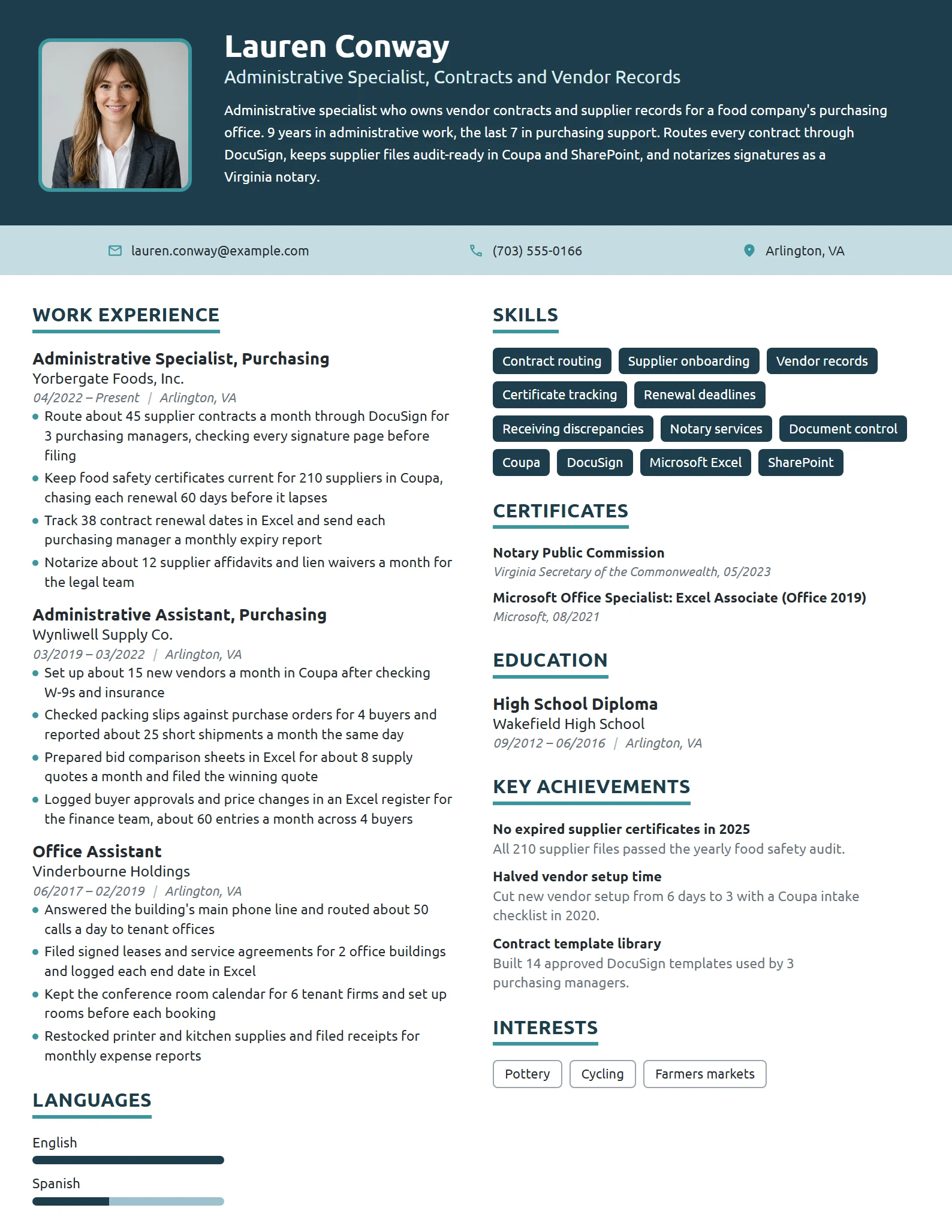 Administrative Specialist resume example