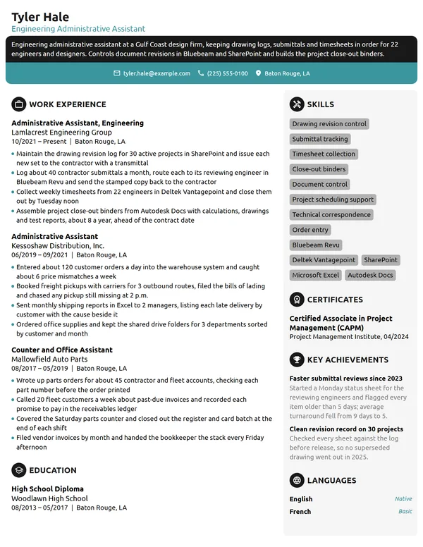 Engineering Administrative Assistant resume example