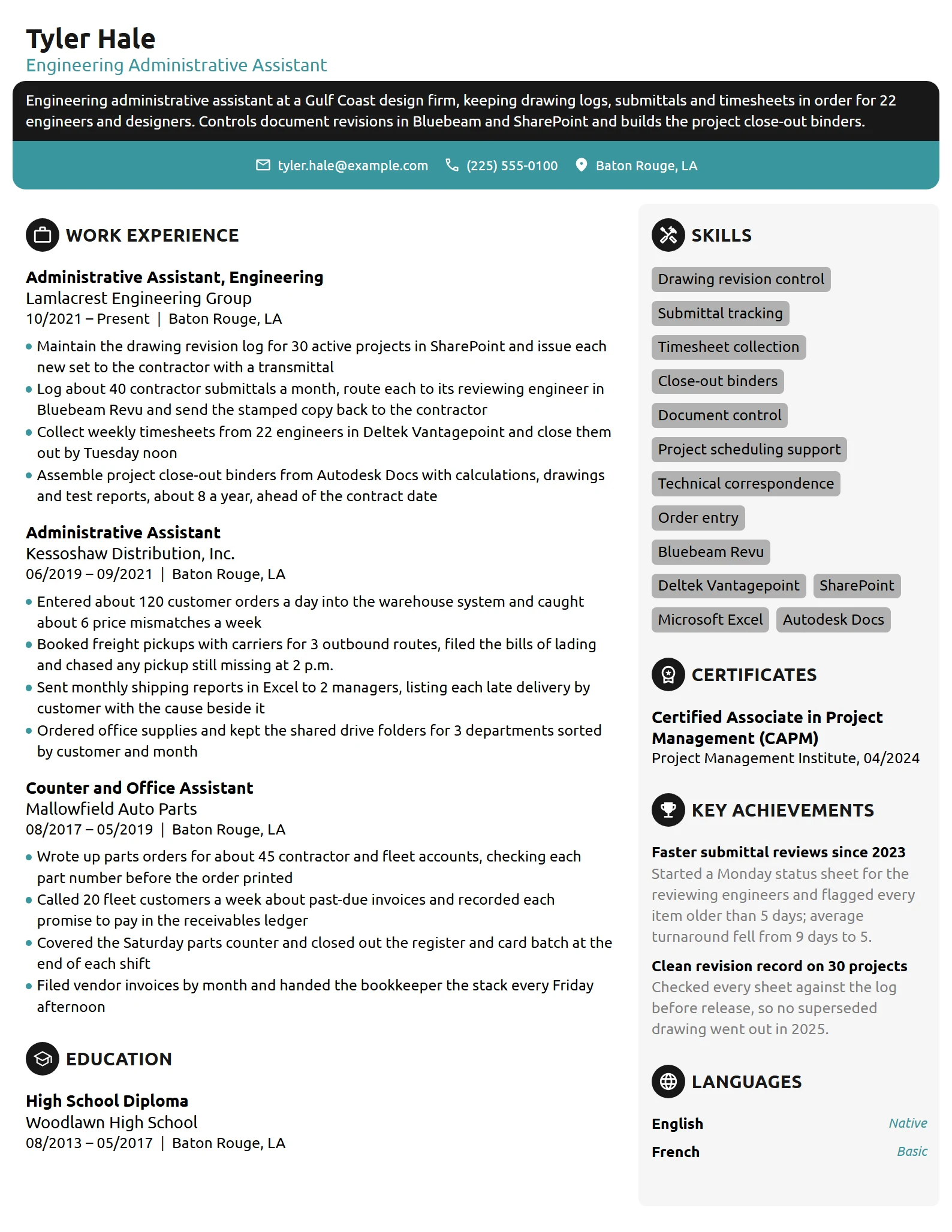 Engineering Administrative Assistant resume example
