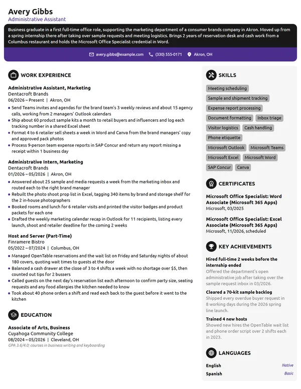Entry-Level Administrative Assistant resume example