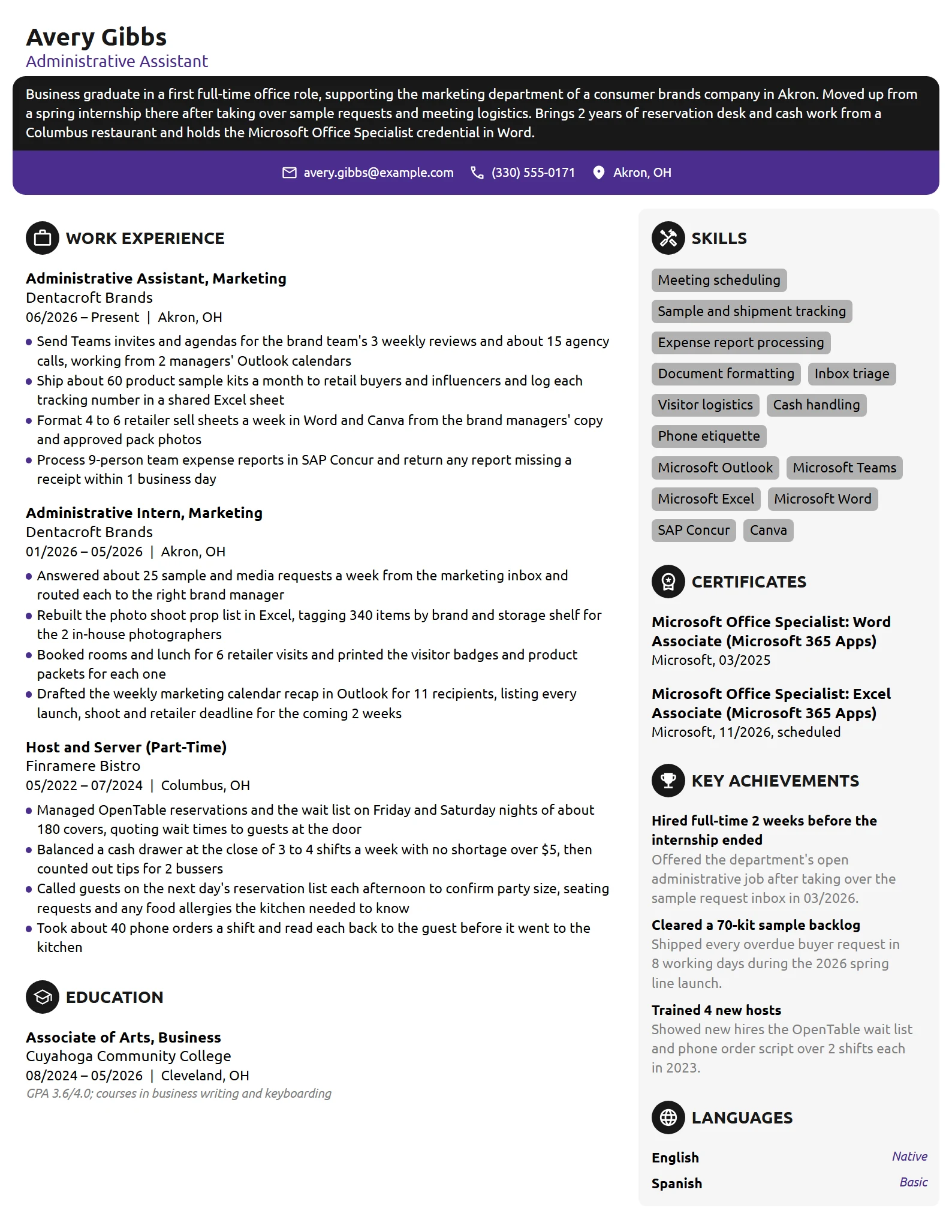Entry-Level Administrative Assistant resume example