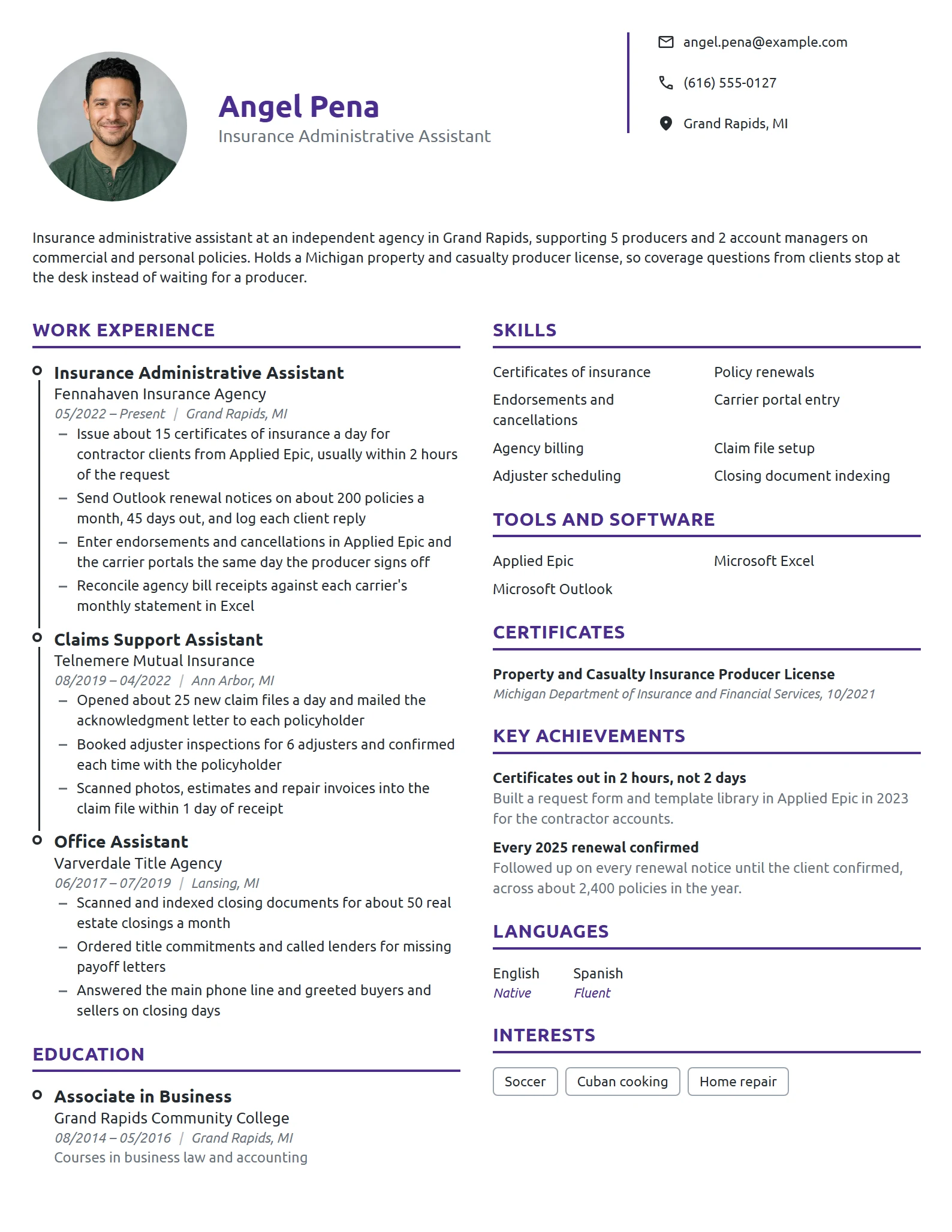 Insurance Administrative Assistant resume example