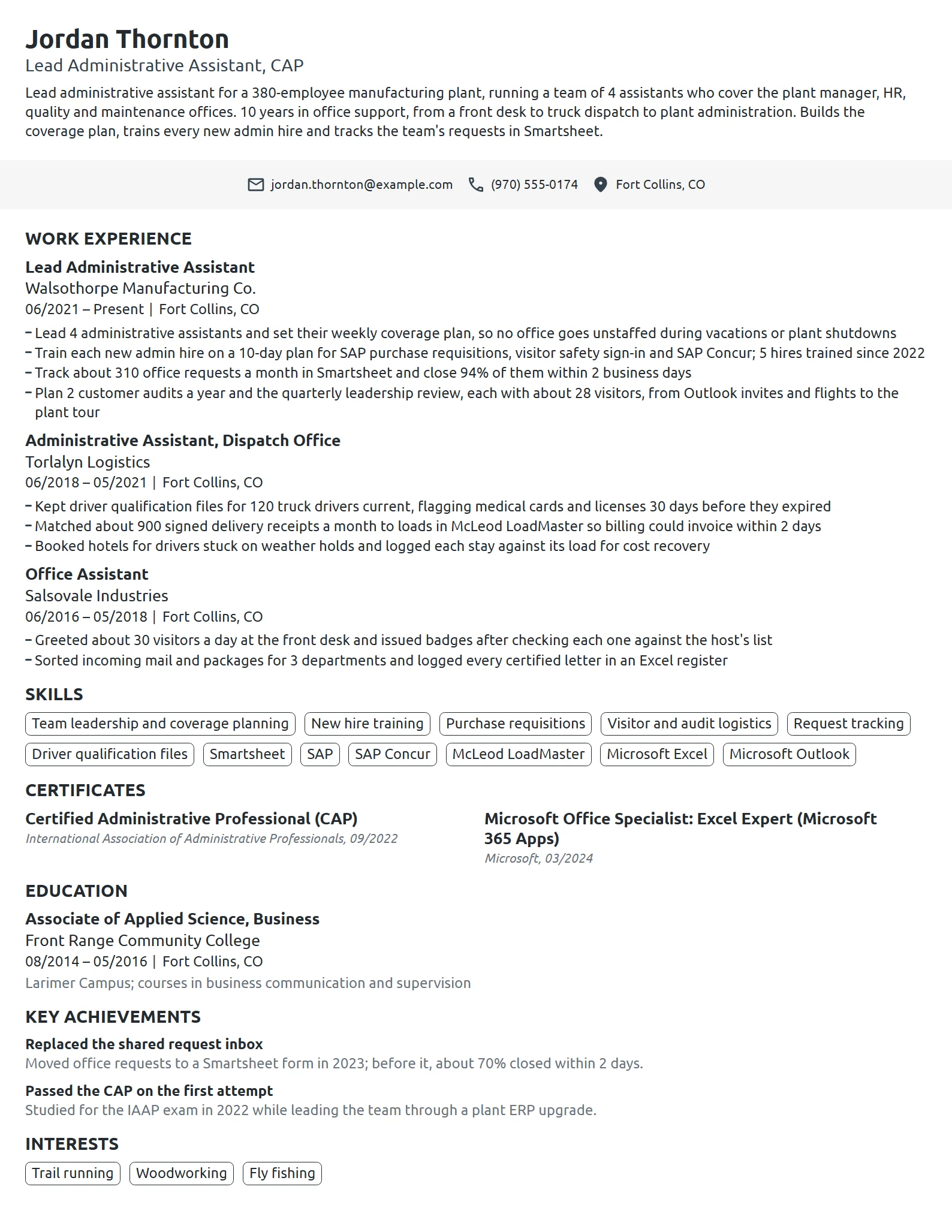 Lead Administrative Assistant resume example