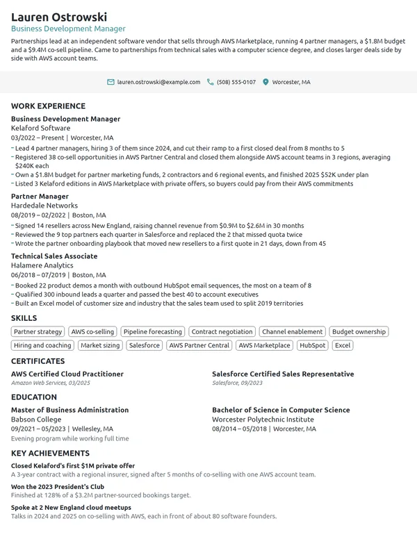 Amazon Business Development Manager resume example