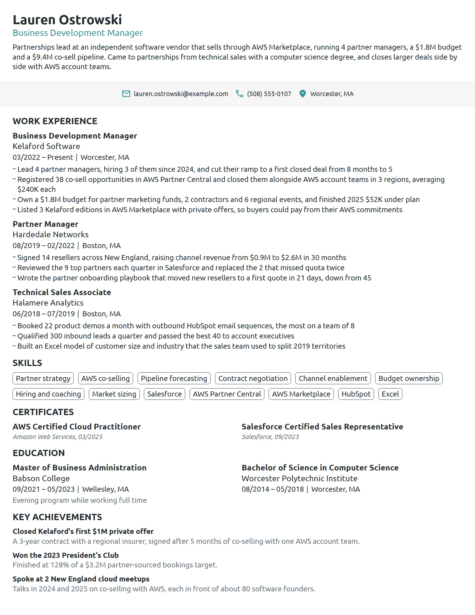 Amazon Business Development Manager resume example