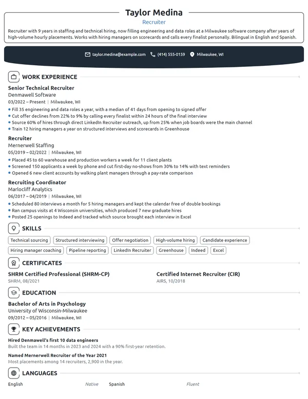 Amazon Recruiter resume example