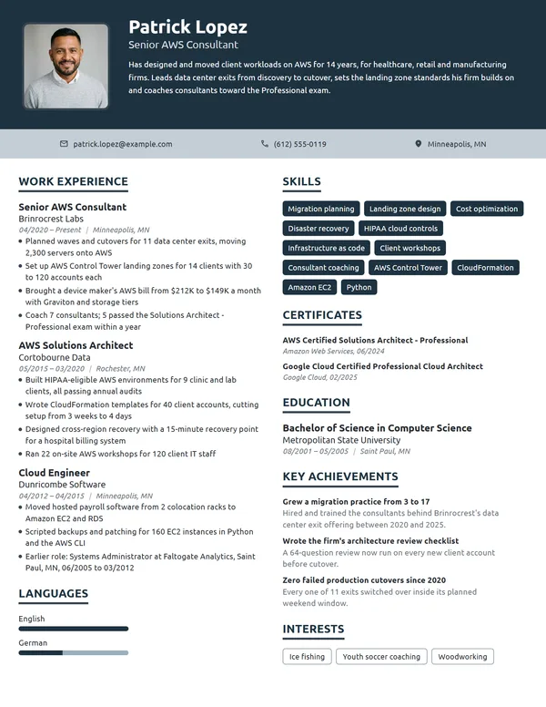 Senior Amazon Web Services Consultant resume example