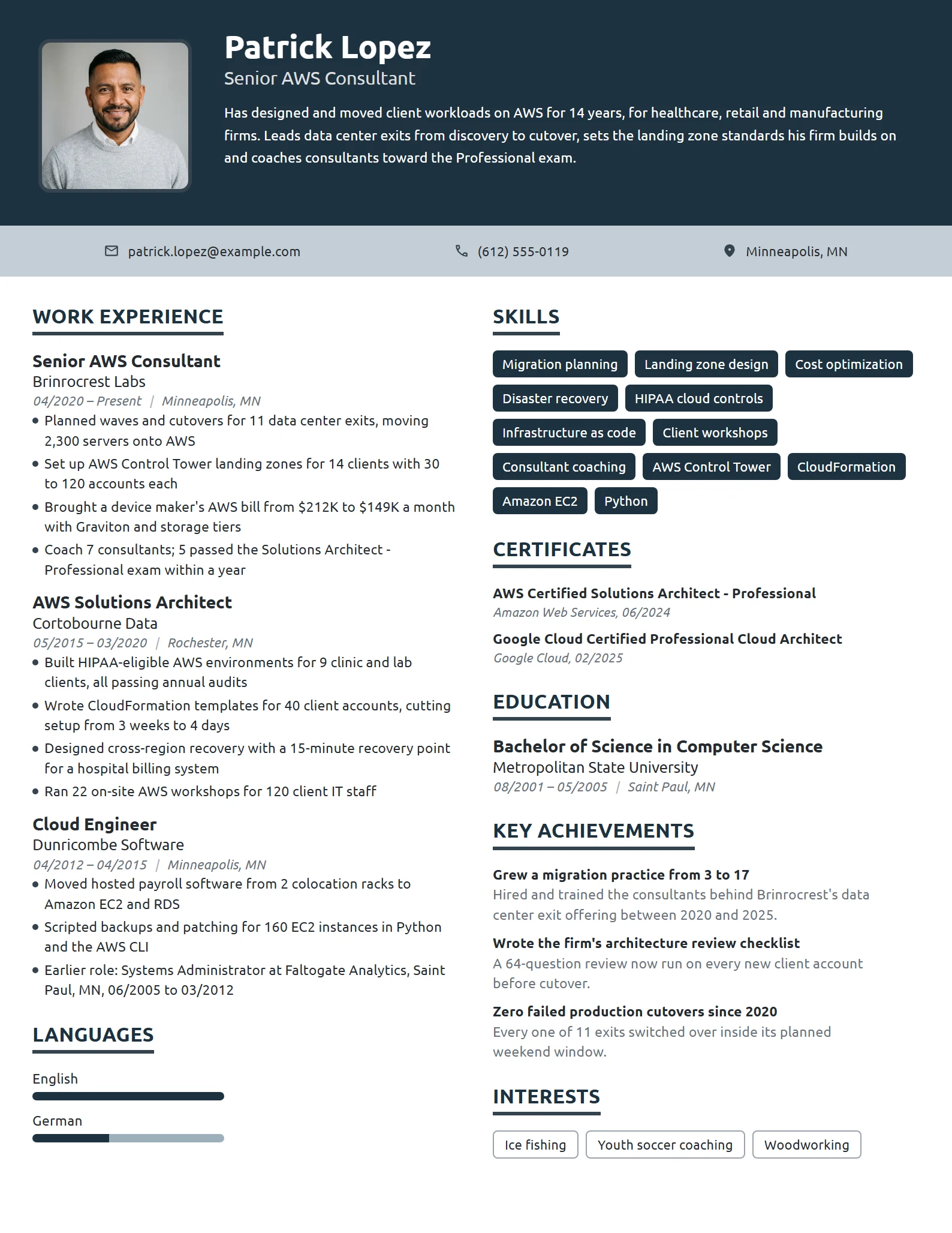Senior Amazon Web Services Consultant resume example